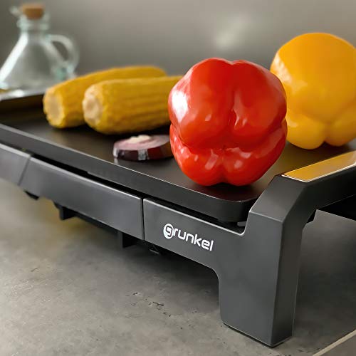 Grunkel - BK-DH51 - Plancha de asar eléctrica con zona grill antiadherente fácil de limpiar con regulador de temperatura - 2200W - Negro