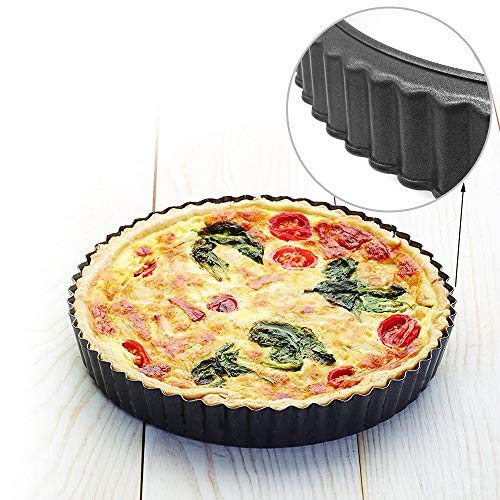 Gruxi Tart Quiche Pan Metálico Profesional Antiadherente Molde Molde Quiche con Base Quiche con La Parte Inferior Molde para Tartas 28cm Molde para Tartas con Esmaltada con Base Extraíble