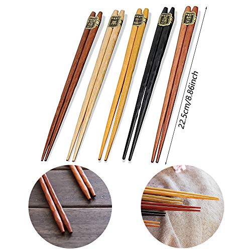 Guanici 10 Pares Palillos de Naturales Reutilizables Palillos de sushi japoneses Set de vajilla china de palillos lavables Antideslizante y Lavavajillas de Seguro para sushi o arroces(Longitud:22,5cm)