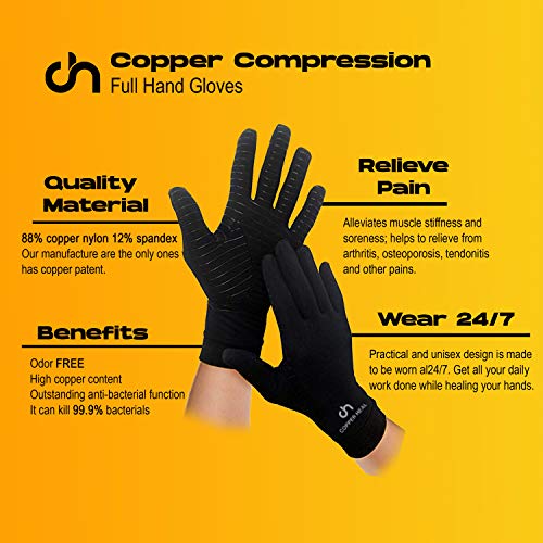 GUANTES completos de Compresión ARTRITIS Cobre COPPER HEAL Reumatoide Tunel carpiano (L)