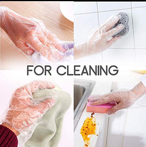 Guantes de plástico desechables, 100 piezas de guantes de polietileno transparente para preparación de alimentos, limpieza de cocina, manipulación de alimentos, coloración del cabello, talla única