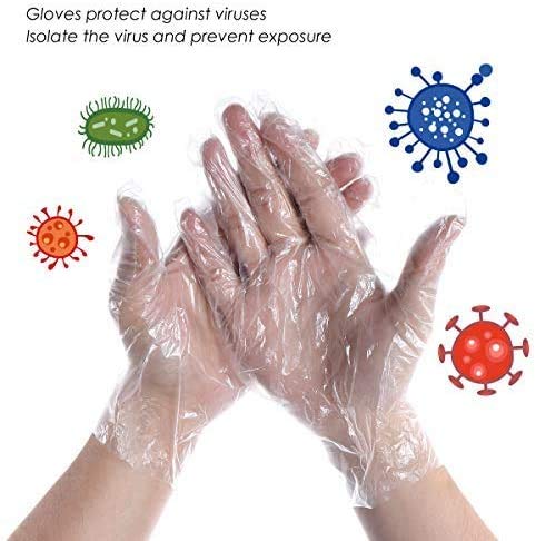 Guantes de plástico desechables, 100 piezas de guantes de polietileno transparente para preparación de alimentos, limpieza de cocina, manipulación de alimentos, coloración del cabello, talla única