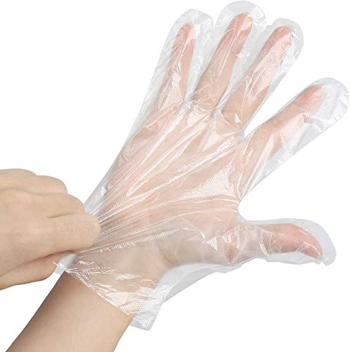 Guantes de plástico desechables, 100 piezas de guantes de polietileno transparente para preparación de alimentos, limpieza de cocina, manipulación de alimentos, coloración del cabello, talla única