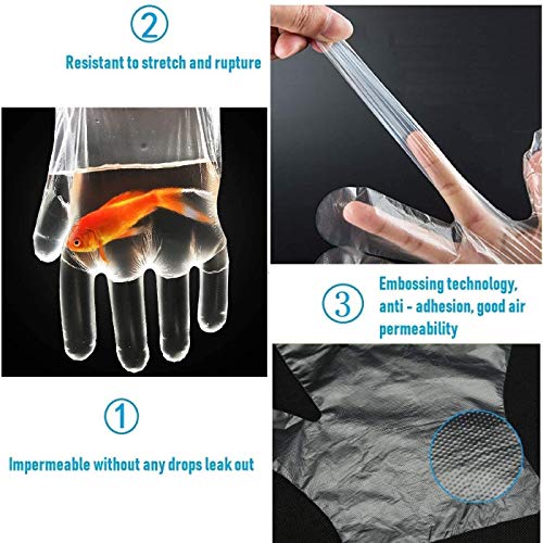 Guantes de plástico desechables, 100 piezas de guantes de polietileno transparente para preparación de alimentos, limpieza de cocina, manipulación de alimentos, coloración del cabello, talla única