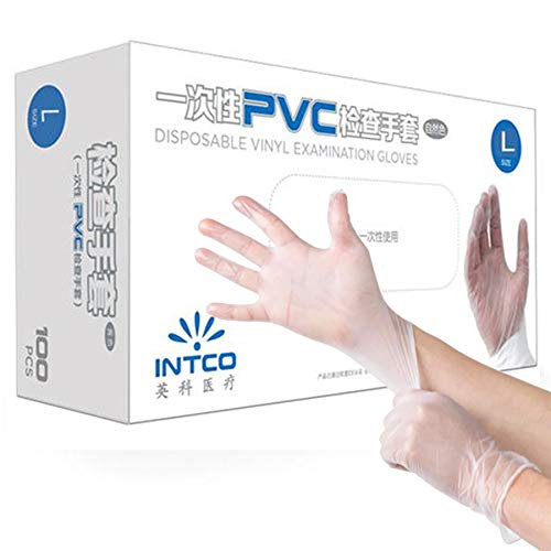 Guantes de vinilo desechables grandes transparentes multiusos sin polvo para examen médico, caja de 50 pares (100 guantes) sin látex AQL 1.5 grande