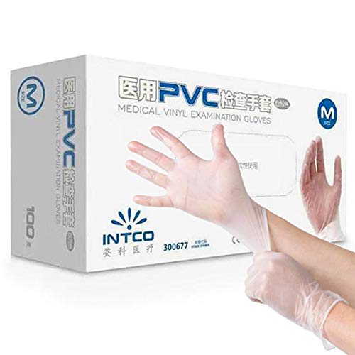 Guantes desechables de vinilo desechables sin polvo para examen médico, caja de 50 pares (100 guantes) sin látex AQL 1.5 mediano