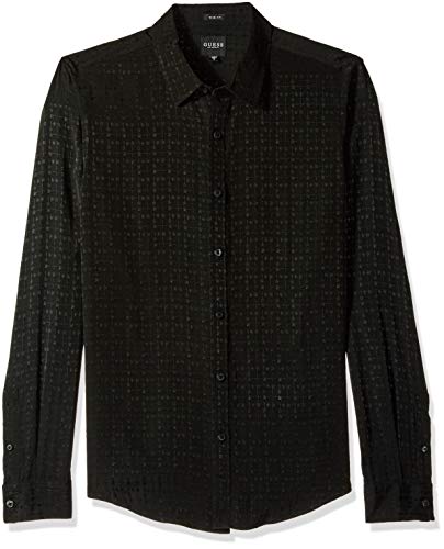 GUESS Camisa de manga larga para hombre Rock It Check, negro azabache a, XL