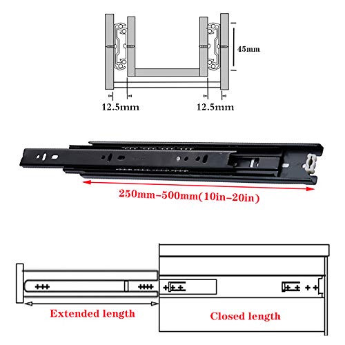 Guia para Cajones para Muebles Laterales Guias Corederas A Bolas, Silenciosa Carril Telescopicos 200-550mm Está Hecha De Acero con Cincado