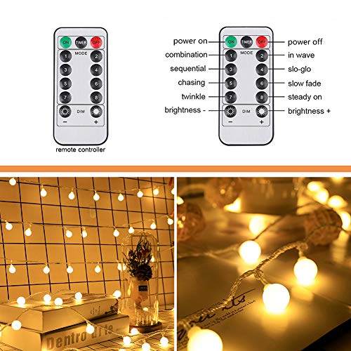 Guirnaldas de Luces10M 100 LED,Cadena de Luces Led Impermeable Guirnalda Luces 8 modos con Control Remoto Led Luces con pilas para Exterior,Interior,Jardines,Casas,Boda,Fiesta de Navidad Decoración