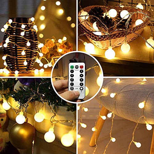 Guirnaldas de Luces10M 100 LED,Cadena de Luces Led Impermeable Guirnalda Luces 8 modos con Control Remoto Led Luces con pilas para Exterior,Interior,Jardines,Casas,Boda,Fiesta de Navidad Decoración