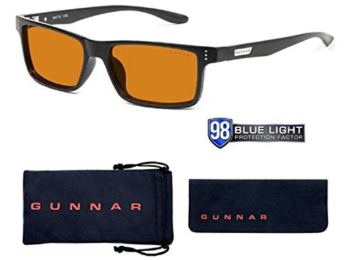 Gunnar Gaming and Computer Eyewear | Vertex, Onyx frame, Amber MAX Tint | Blue Light Blocking Glasses | Patented lens, 98% Blue Light Protection, 100% UV Light | Reduce Eye Strain & Dryness