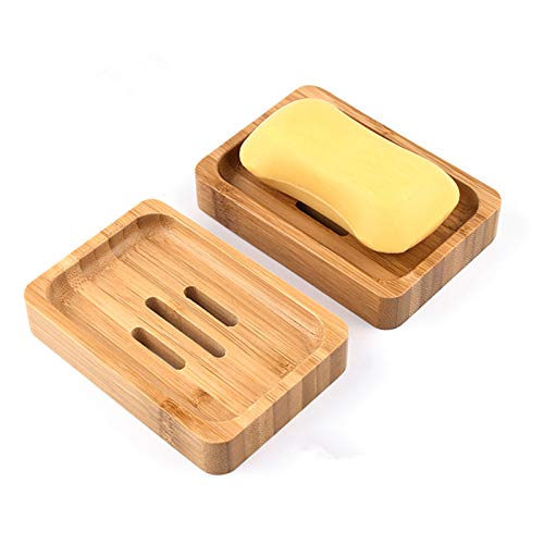 Gurkkst 2 Paquetes Jabonera Jabonera de Madera Natural bambú Bandeja de jabón para Ducha de baño Fregadero para jabón, esponjas y más