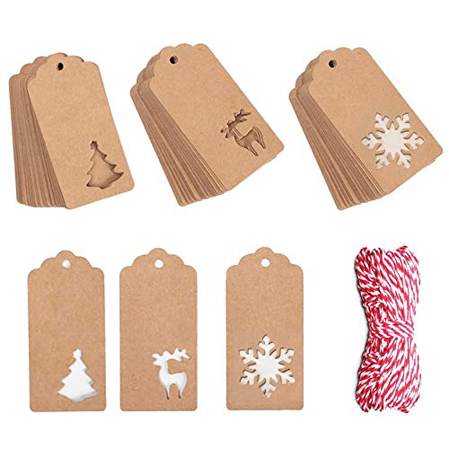 Gurxi 150 Piezas Etiquetas de Papel Kraft con Forma Arbol Etiquetas para Regalo con Hilo de Yute Natural Etiquetas de Regalo Marrones con Hilo Etiquetas Colgantes Artesanales Etiquetas para Equipaje