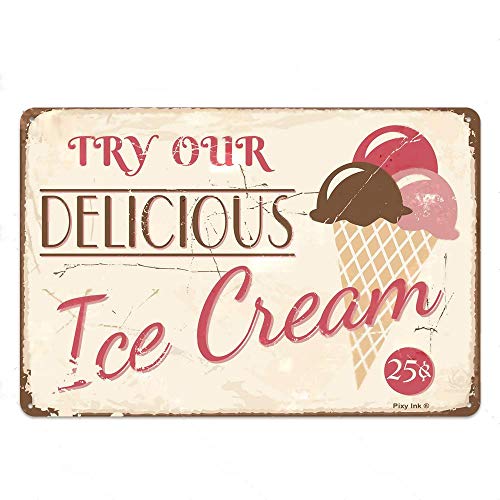 GVFDNTFRF Letreros de Helado Placa Metal Vintage Lolly Ice Retro Metal Cartel de Chapa Decoración de Pared para heladería Pintura de Hierro Placa Decorativa 7.8x11.8 Pulgadas TH3205