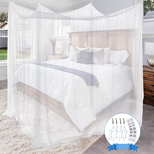 Gvoo Mosquitera Cama,Mosquitero Cuadrados con 4 Puertas para Interior y Exterior,Jardín,Viaje,Camping,Color Blanco,190 * 210 * 240cm