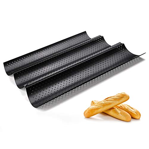 GWHOLE Bandeja para Baguettes Molde de 3 Pans de Acero Inoxidable Molde Antiadherente Pan Fácil de Limpiar