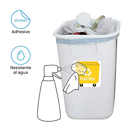 Haberdashery Online 5 Etiquetas Adhesivas Reciclaje Basura. Pegatinas para la gestión de residuos. Cada una de 4,8 x 4,8 cm. Modelo XS (XS)