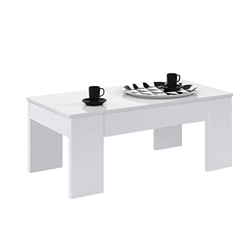 Habitdesign 001640A - Mesa de Centro elevable, mesita de Comedor acabada en Color Blanco Artik, Medidas: 100 cm (Largo) x 50 cm (Ancho) x 45-56 cm (Alto)