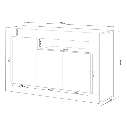 Habitdesign 036628A - Mueble aparador, Buffet Modelo Baltik, Acabado en Color Blanco Artik y Blanco Velho, Medidas: 144 cm (Ancho) x 87 cm (Alto) x 42 cm (Fondo)