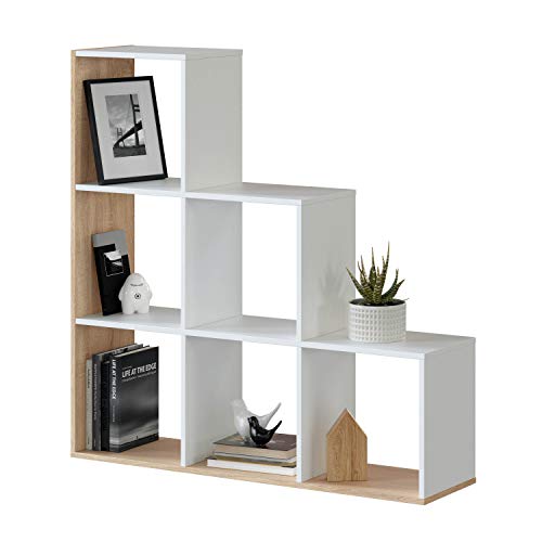 Habitdesign Estantería Librería, Salón, Comedor o Despacho, Modelo Lua, Acabado en Blanco Artik y Roble Canadian, Medidas: 108 cm (Largo) x 110 cm (Alto) x 28 cm (Fondo)