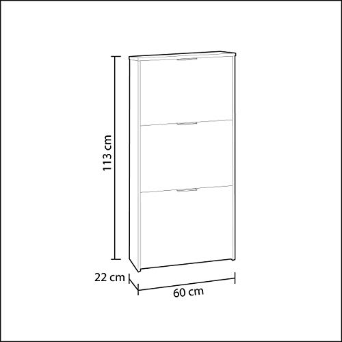 Habitdesign LC7877BO - Zapatero 3 Puertas, Zapatero Estrecho Capacidad de 18 Pares de Zapatos, Acabado en Color Blanco, Medidas: 113 cm (Alto) x 60 cm (Ancho) x 22 cm (Fondo)