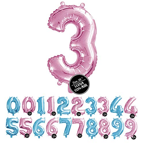 Haioo Globo Número de Cumpleaños en Metalizado Ideal para Fiesta de cumpleaños y Aniversarios Hinchable y Deshinchable (Rosa 3)