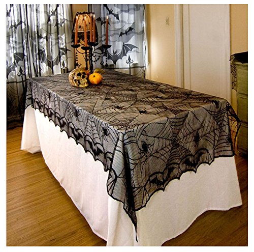 Halloween Mantel Mesa paño Telaraña Decoración arañas Red protectora Gótico Punta, negro, Rechteck