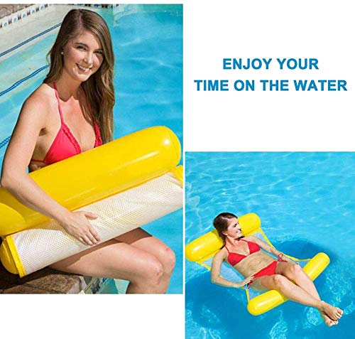 Hamaca Flotante Inflable Piscina Colchón Hinchable 4 en 1 [ Hamaca + Silla de Descanso + Drifter + Sillín de Ejercicio ] para Piscina Playa Mar - Amarillo