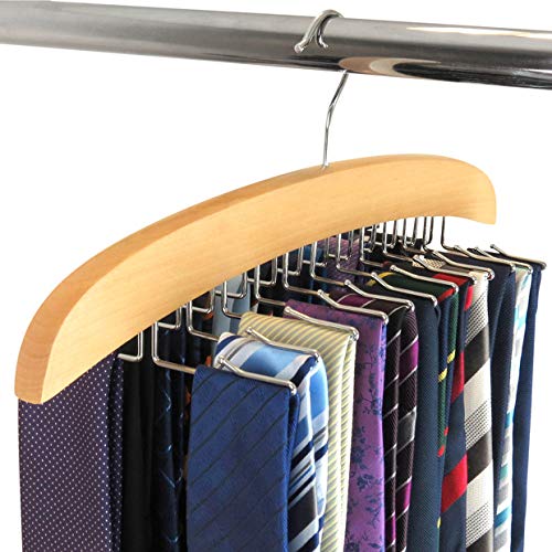 Hangerworld Percha Corbatero 24 Corbatas de Madera con Ganchos de Metal Organizador