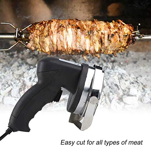 HANMIAO Cuchillo Eléctrico para Kebab Acero Inoxidable Barbacoa Máquina para Cortar Carne 0~8 mm Hoja Ajustable (Cuchilla Serrada Extra)