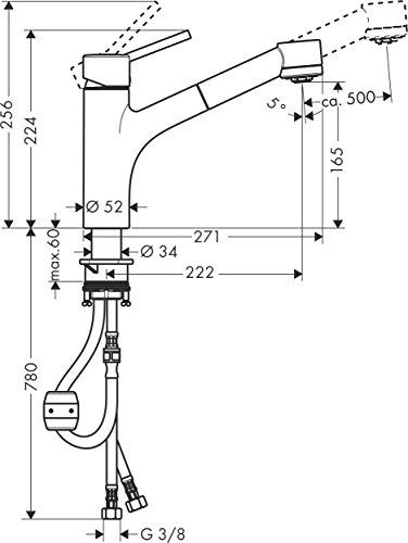 Hansgrohe 32841000 Talis S grifo monomando de cocina, 165mm con ducha extraíble y caño giratorio 150º, cromo