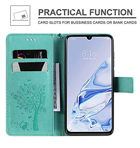 HAOYE Funda para LG K61 Billetera, Diseño de Patrón de Hojas en Relieve Bastante Retro Funda de Cuero, Ultrafino Estuche Protectora para LG K61, Verde