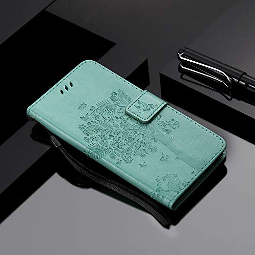 HAOYE Funda para LG K61 Billetera, Diseño de Patrón de Hojas en Relieve Bastante Retro Funda de Cuero, Ultrafino Estuche Protectora para LG K61, Verde