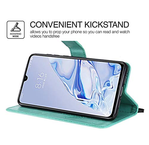 HAOYE Funda para LG K61 Billetera, Diseño de Patrón de Hojas en Relieve Bastante Retro Funda de Cuero, Ultrafino Estuche Protectora para LG K61, Verde