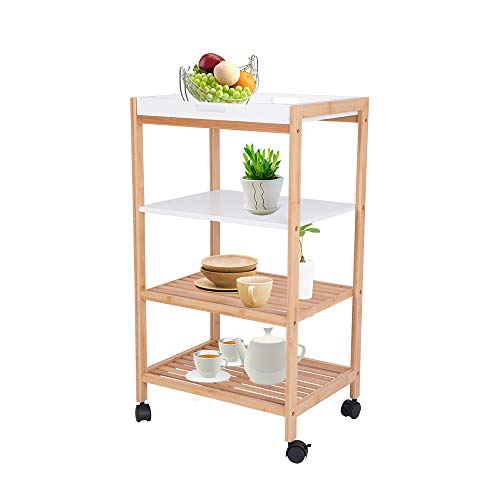 Happy Home - Carro de Cocina de Bambú, Carrito de Servicio con Estantes de Cocina Multicapa, Madera, L44.5 * W34.5 * H80 CM