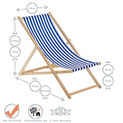 Harbour Housewares Tumbona reclinable y Plegable - Ideal para Playa y jardín - Estilo Tradicional - Azul Marino - Pack de 2