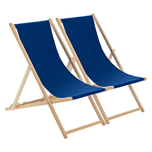 Harbour Housewares Tumbona reclinable y Plegable - Ideal para Playa y jardín - Estilo Tradicional - Azul Marino - Pack de 2