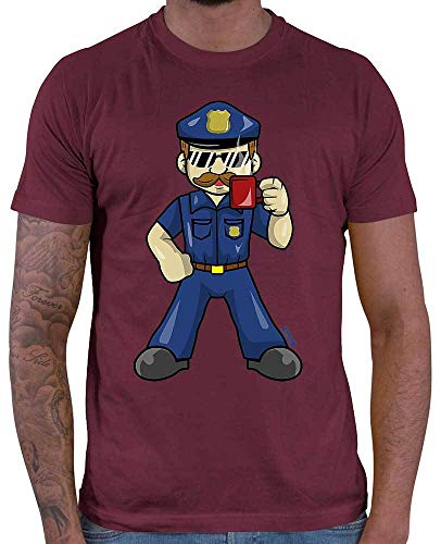 Hariz – Camiseta de policía para hombre, divertida, incluye tarjeta de regalo, Rojo vino., L