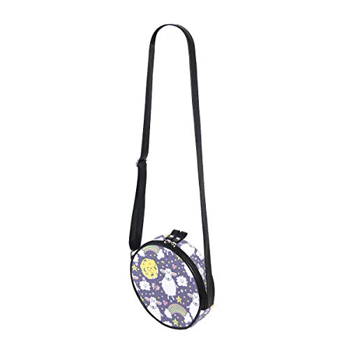 HATESAH El patrón más Lindo con Arco Iris Cordero Luna Estrellas Arcos Corazones y Nubes，Bolso Redondo, Bandolera, Mujer, Lona, Bolso de Mensajero Casual