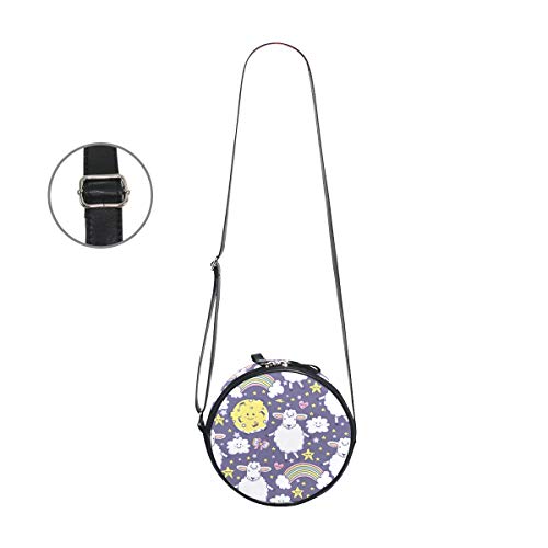 HATESAH El patrón más Lindo con Arco Iris Cordero Luna Estrellas Arcos Corazones y Nubes，Bolso Redondo, Bandolera, Mujer, Lona, Bolso de Mensajero Casual