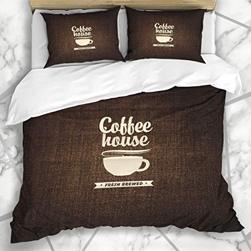 HATESAH Ropa de Cama - Funda nórdica Platillo Marrón Casa Taza Café En Comida Bebida Caliente Cacao Café Bebidas Mercado Diseño Dulce Microfibra Nuevo Set de Tres Piezas Funda de edredón 220 * 240