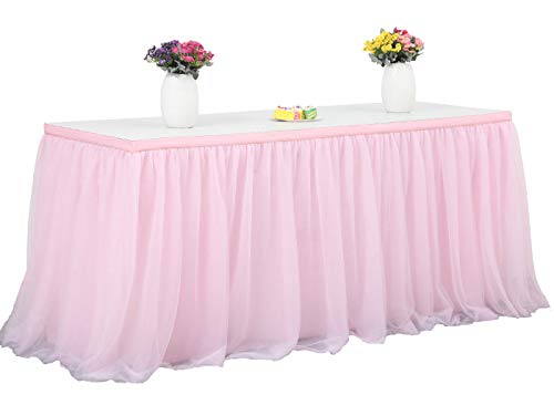 HBBMAGIC 3 Capas de Malla mullida Tabla de tutú Falda de vajilla de Tul para la Fiesta de Bodas de cumpleaños Decoración para el hogar (183cm x76cm, Rosado)