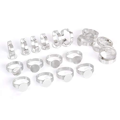 HEALLILY - Base de Anillos Ajustable de Plata para creación de Joyas, 10 Unidades