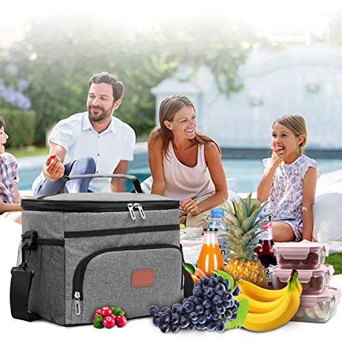 HebyTinco 15L Térmica Bolsa Portatil Almuerzo Hermética Bolsa Térmica Plegable Bolso Nevera Térmica Tela Bolsas para Llevar Comida Nevera Almuerzo Adulto Niños Trabajo Oficina Playa Viaje (light gray)