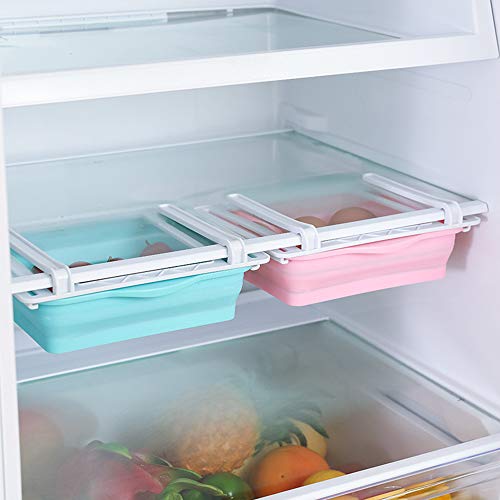 Heiqlay Bandeja Nevera Ajustable, Cajones Nevera Organizador Frigorifico Mantenga el Refrigerador Ordenado Estante Soporte Contenedor de Alimentos Cestas (2 piezas, 22x17x6,5 cm)