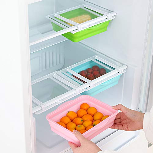 Heiqlay Bandeja Nevera Ajustable, Cajones Nevera Organizador Frigorifico Mantenga el Refrigerador Ordenado Estante Soporte Contenedor de Alimentos Cestas (2 piezas, 22x17x6,5 cm)