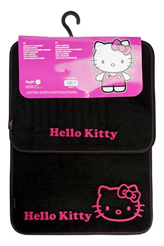 Hello Kitty KIT3013 Juego Alfombras moqueta de Coche talonera Dibujo de Minnie Mouse Disney Universales, Negro/Rosa