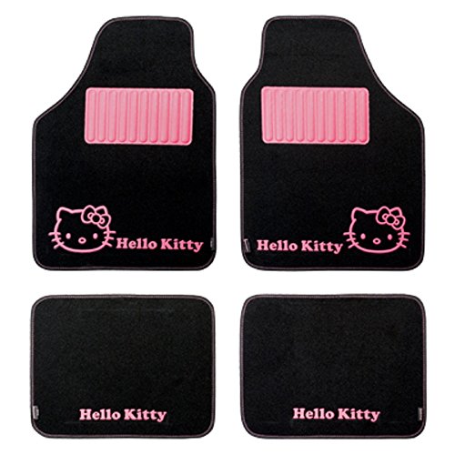 Hello Kitty KIT3013 Juego Alfombras moqueta de Coche talonera Dibujo de Minnie Mouse Disney Universales, Negro/Rosa