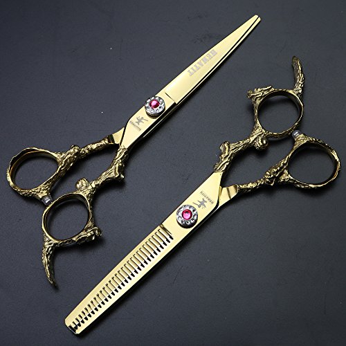 HEMATITE Tijeras de pelo profesional de 6 pulgadas con diamantes rosas, tijeras de corte y tijeras de peluquería doradas