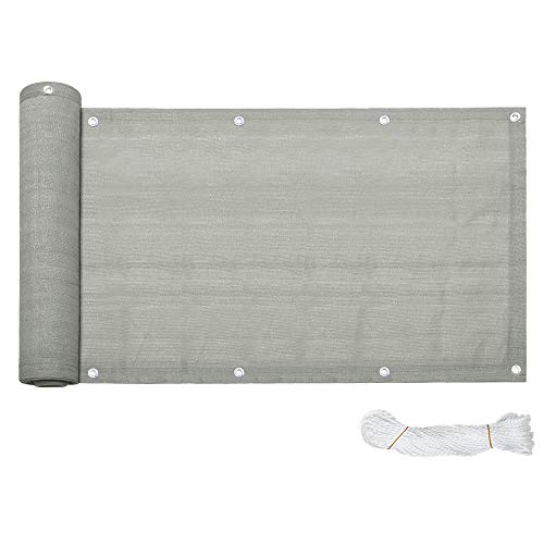 HENGMEI 90X600cm Pantalla de balcón Jardín Protector HDPE Balcón Privacidad Protección contra el viento Lona de protección para balcones y terrazas, Gris